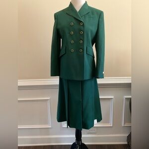Gucci Made In Italy Mohair Wool Double Breasted Wrap Pleated Skirt Suit 46/44